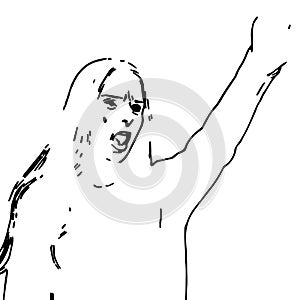 Silhouette of a screaming woman with her hand raised