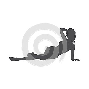 Silhouette seductive naked slim lady posing with perfect body breast and legs monochrome vector