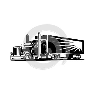 Silhouette of semi truck 18 wheeler with trailer side view vector image isolated