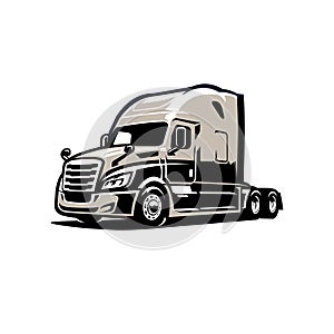 Silhouette Semi Truck Vector Isolated. Freight sleeper trucking vector in white background.