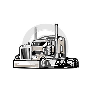 Silhouette of semi truck vector isolated in white background photo