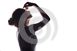 Silhouette of sensual girl, woman face profile on white isolated background