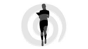 Silhouette Serious attractive young woman or student reading inf
