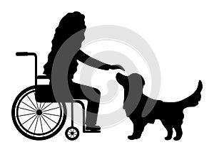 Silhouette service pet and patient isolated on background. Vector illustration dog therapy