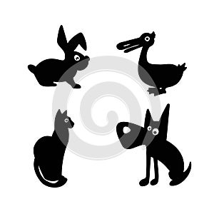 silhouette set of domestic and farm animals vector