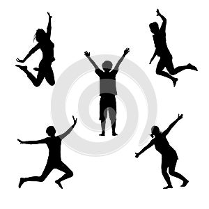 Silhouette set of jumping men and women