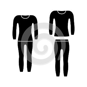 Silhouette set of thermal underwear, compression suit. Black icons of elastic garment for winter sport, fitness, pajamas. Unisex