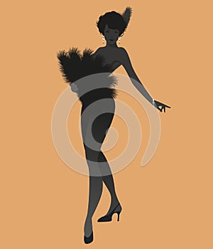 Silhouette of sexy lady retro Burlesque style wearing a fan of feathers