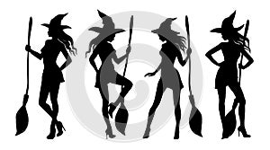 Halloween silhouettes of sexy witch. Set 2