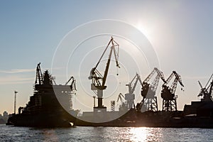 Silhouette shipyard have crane machine, Shipyard industry