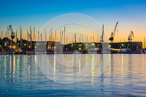 Silhouette shipyard Trogir Croatia.