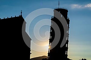 Silhouette shot of The famous Leaning Tower in Pisa, Italy