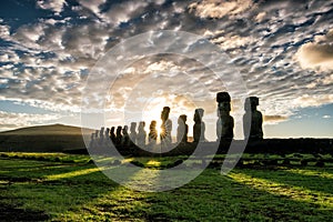 Silhouette shot of Moai statues in Easter Island