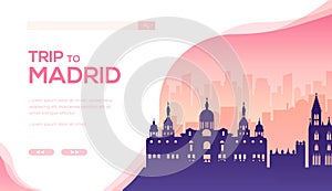 Silhouette of sightseeing attractions of Madrid.