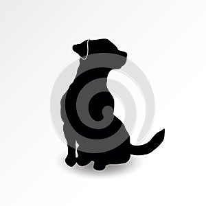 Silhouette of a sitting dog looking up at right side. Jack russell terrier sniffing air. Vector illustration