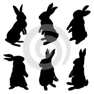 Silhouette of a sitting up rabbit, vector illustration