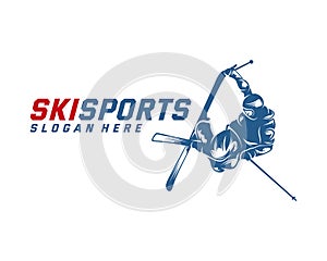 Silhouette Ski logo design Vector, Winter sports, Snowboarder, skier player