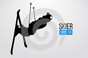 Silhouette of skier jumping isolated. Vector illustration