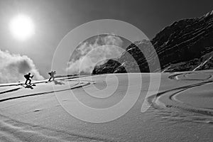 Silhouette of skiers photo