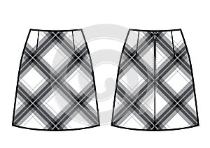 A-silhouette skirt vector checkered print. Front and back view