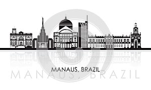 Silhouette Skyline panorama of city of Manaus, Brazil