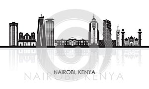Silhouette Skyline panorama of city of Nairobi, Kenya
