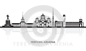 Silhouette Skyline panorama of city of Yerevan, Armenia