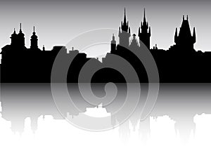 Silhouette Skyline Panorama of Prague Czech Republic