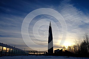 The silhouette of a skyscraper. winter