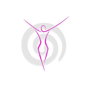 Silhouette of a slender girl logo, slim figure of a young attractive woman fitness model in a linear art style, a emblem template