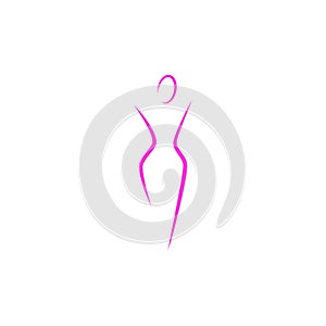 Silhouette of a slender woman body logo, abstract health feminine slim figure of a young girl pink lines art, mockup of a female