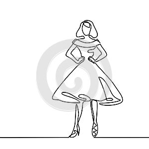 Silhouette of slender woman in midi dress