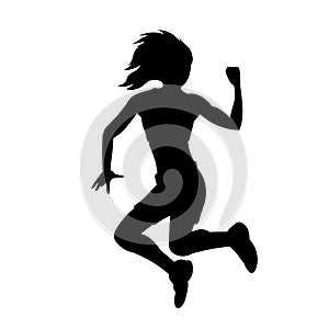 silhouette of a slim female jumping in excitement