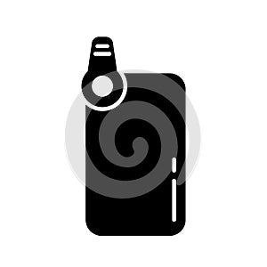 Silhouette Smartphone with clip-on lens. Use for macro and fisheye shooting. Black outline illustration of put on mini device on