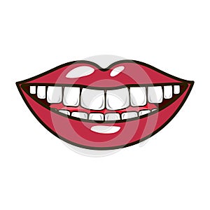 Silhouette smiling lips with teeths and tongue photo