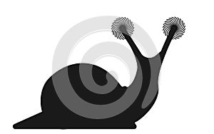 A silhouette of a snail with creative sparkling spiral eyes against a white backdrop