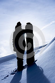 Silhouette of a snowboarder in Italy