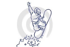 Silhouette snowboarder jumping on a snowboard, winter sports