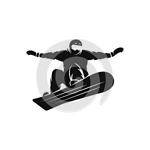 Silhouette of a snowboarder on the snowboard free rider jumping in the air, extreme snowboarding sport logo mockup