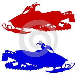 Silhouette snowmobile on white background. Vector photo
