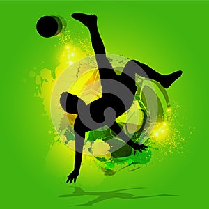 Silhouette soccer player overhead kick