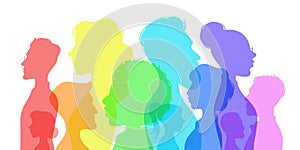 Silhouette social diversity. People of diverse culture. Men and women group profile. Racial equality in multicultural