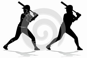 Silhouette of a softball woman player, vector drawing