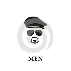 Silhouette soldier with beret, sunglasses and goatee.