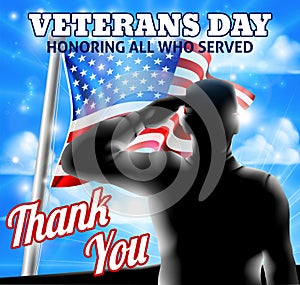 Silhouette Soldier Saluting American Flag Veterans Day Design