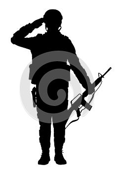 Silhouette of a soldier on white background