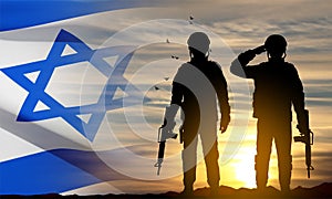 Silhouette of soldiers with Israel flag