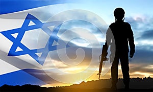 Silhouette of soldiers with Israel flag