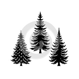 Silhouette Solid Vector Icon Set Of Christmas Tree, Yule, Fir, Tannenbaum, Evergreen, Conifer, Pine, Holiday, Festive