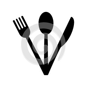 Silhouette spoon, fork, knife in shape of fan. Outline icon of kitchenware. Black simple illustration for dinner, eating food,